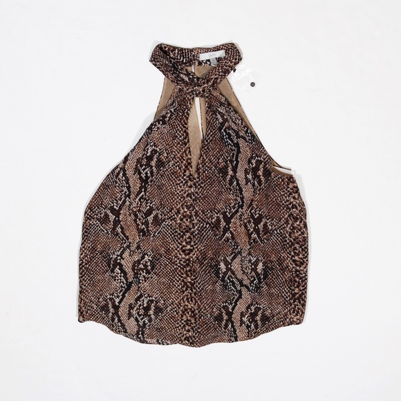 NEW Joie Cedra B Silk Chiffon Halter Neck Cut Out  Natural Snake Python Blouse - Picture 1 of 4